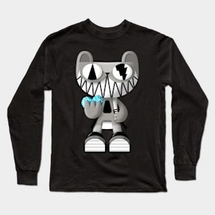 Cat Doodle Cyan Heart Long Sleeve T-Shirt